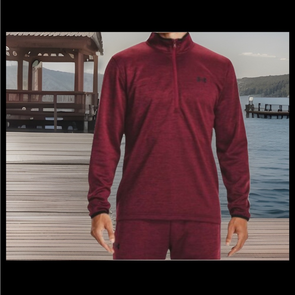Under Armour UA Armour Fleece 1/2 Half Zip Pullover Marled Burgundy Men's Med